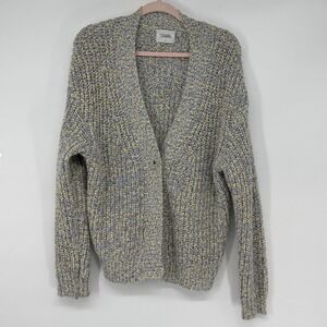 Stitches + Stripes Womens Chunky Knit Cardigan Sweater Blue Yellow M Slouchy